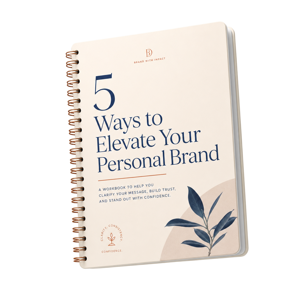 The complimentary 5 Ways to Elevate Your Personal Brand workbook, shown as a printed booklet